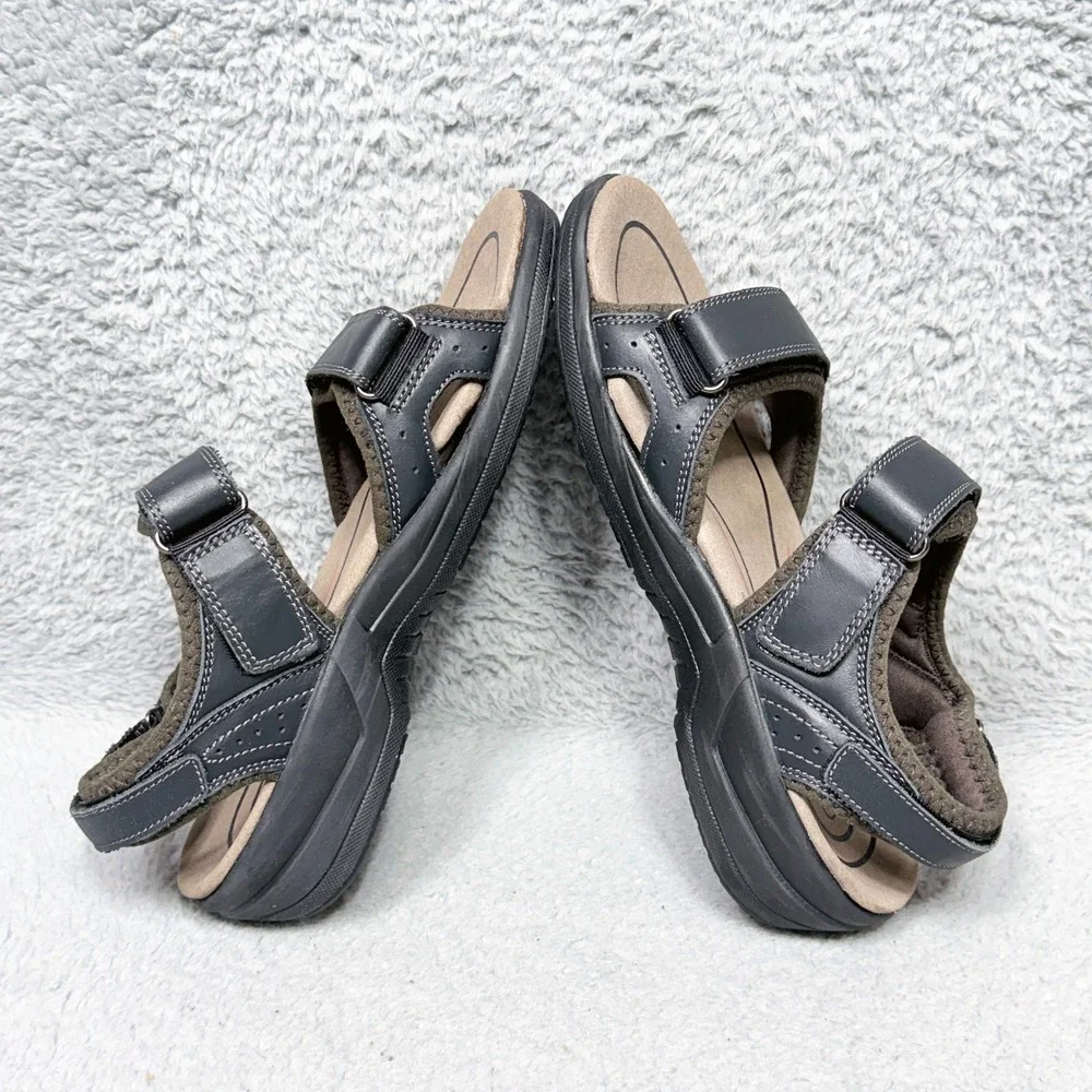 Orthofeet Cambria Mens Size 7 Extra Wide Sandals Shoes Black Brown Leather